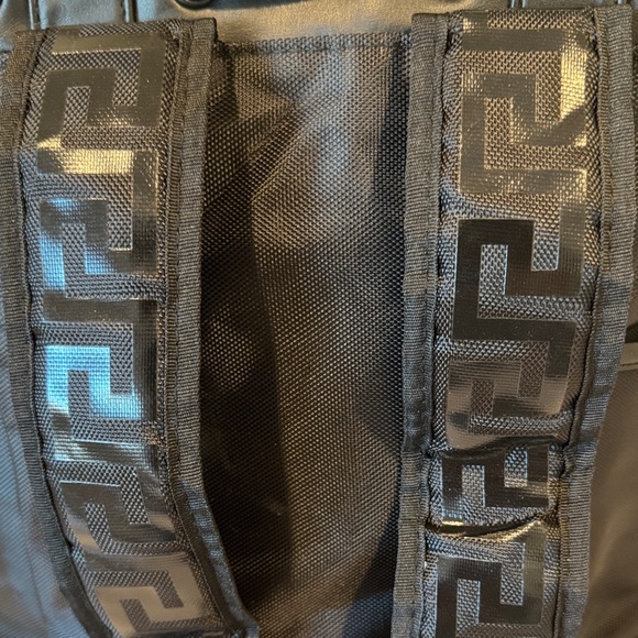 Versace Parfums Black Nylon Backpack Gold Logo Greek Key Straps NWOT - Picture 4 of 16